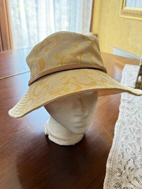 Coach Yellow Monogram Bucket Hat with Tan Leather Trim